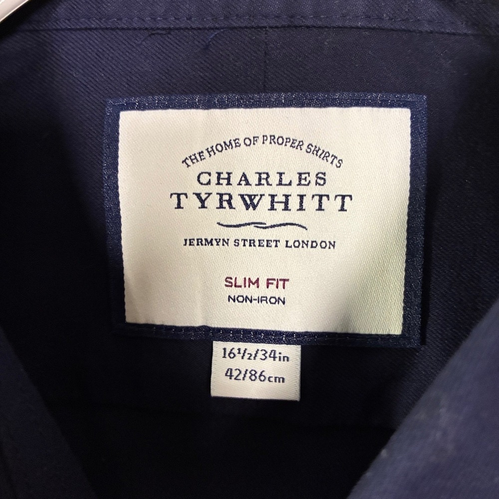 Charles Tyrwhitt Shirt Navy Cotton New Slim Fit 16.5/34 Quiet luxury - Picture 3 of 10
